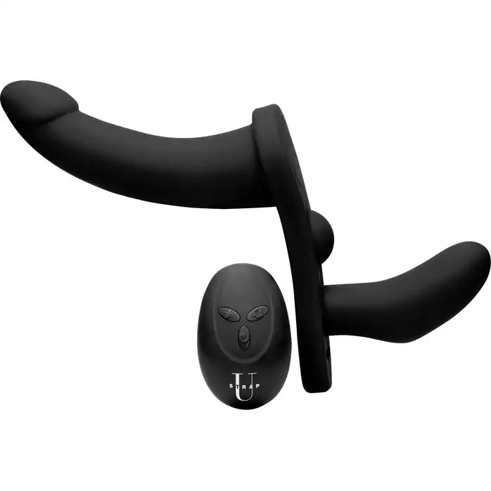 Черный вибрострапон Double Take 10X Double Penetration Vibrating Strap-on Harness