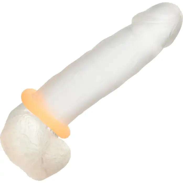 Оранжевое люминесцентное эрекционное кольцо Glow-In-The-Dark Liquid Silicone Prolong Medium Ring - Alpha. Фотография 4.