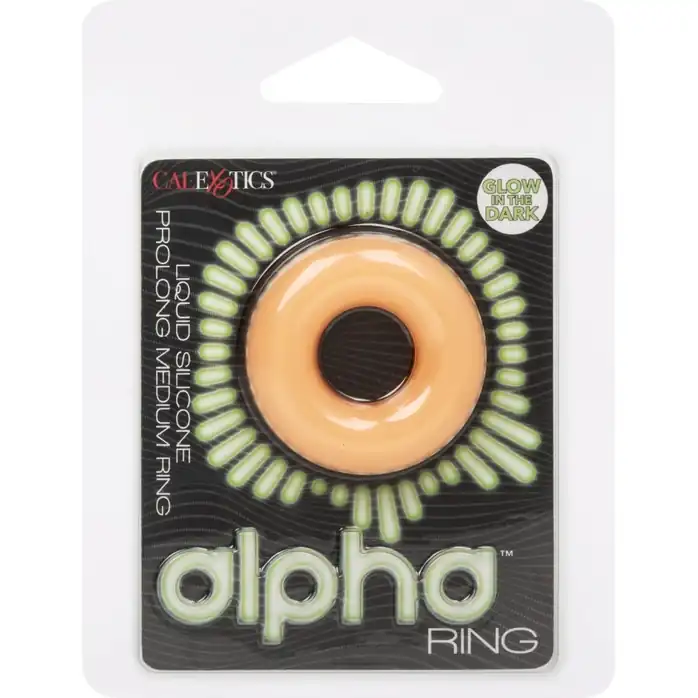 Оранжевое люминесцентное эрекционное кольцо Glow-In-The-Dark Liquid Silicone Prolong Medium Ring - Alpha. Фотография 6.