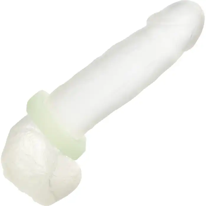 Белое люминесцентное эрекционное кольцо Glow-In-The-Dark Liquid Silicone Prolong Sexagon Ring - Alpha. Фотография 4.