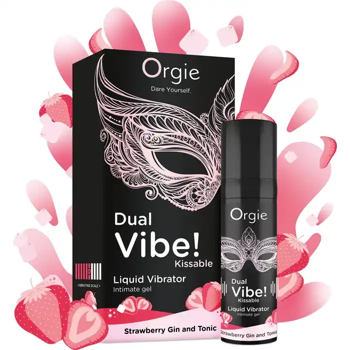 Съедобный жидкий вибратор Dual Vibe! со вкусом клубничного джина с тоником - 15 мл