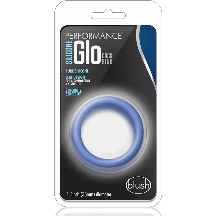Голубое люминесцентное кольцо Silicone Glo Cock Ring - Performance. Фотография 3.