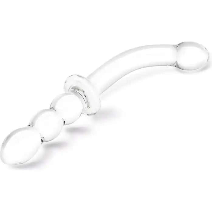 Изогнутый стеклянный фаллоимитатор 12’’ Girthy Ribbed G-Spot Glass Dildo With Handle Grip Double Ended - 30 см. Фотография 3.