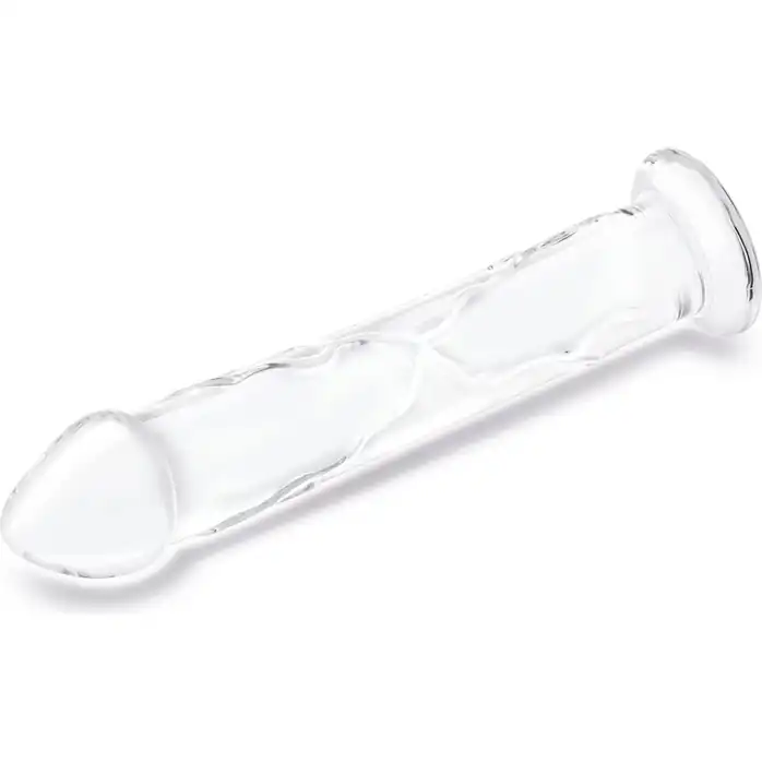 Большой стеклянный стимулятор 12’’ Glass Dildo With Veins Flat Base - 28 см. Фотография 3.