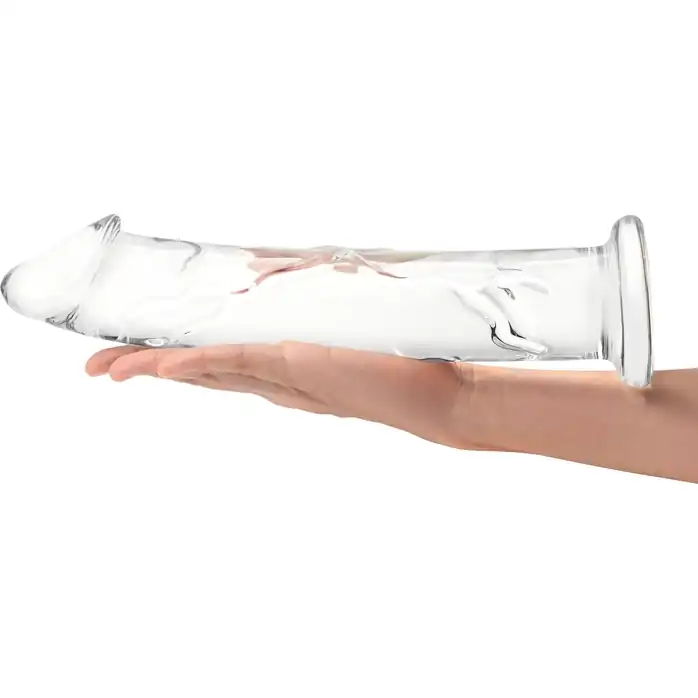 Большой стеклянный стимулятор 12’’ Glass Dildo With Veins Flat Base - 28 см. Фотография 5.