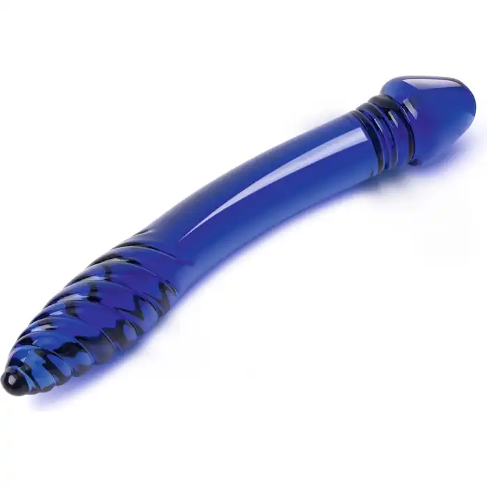 Синий двусторонний стеклянный стимулятор 11’’ Double-sided Glass Dildo For G-Spot P-Spot Stimulation - 28 см. Фотография 5.