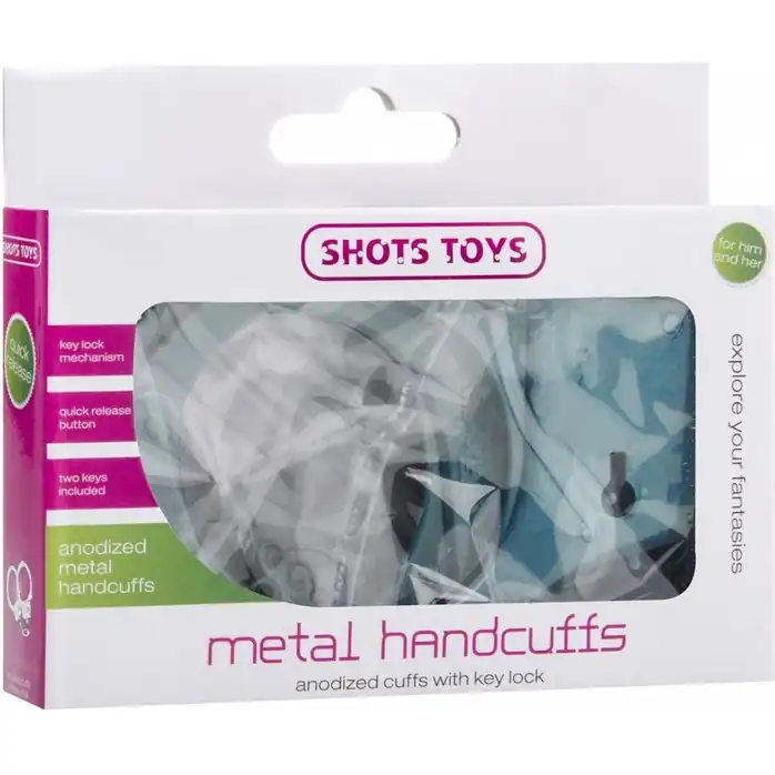 Голубые металлические наручники SHOTS TOYS Blue - Shots Toys. Фотография 2.