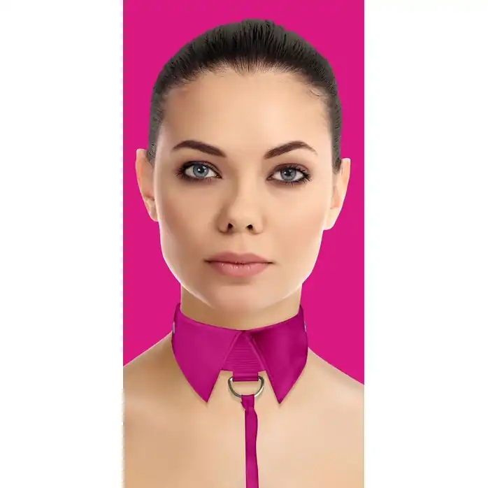 Розовый кожаный воротник с поводком Pink OUCH! - Ouch!. Фотография 4.