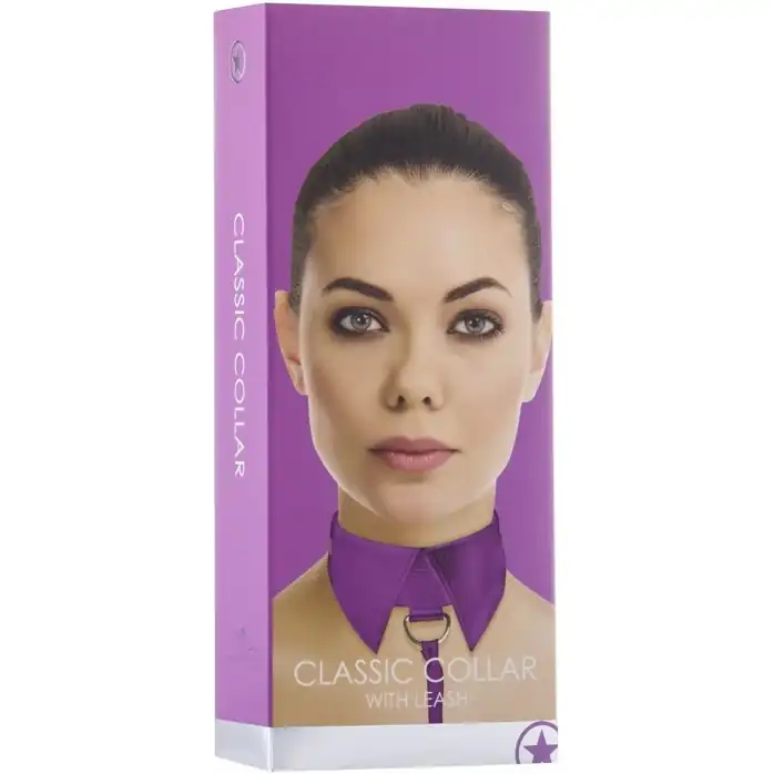 Фиолетовый кожаный воротник с поводком Purple OUCH! - GC   . Фотография 2.