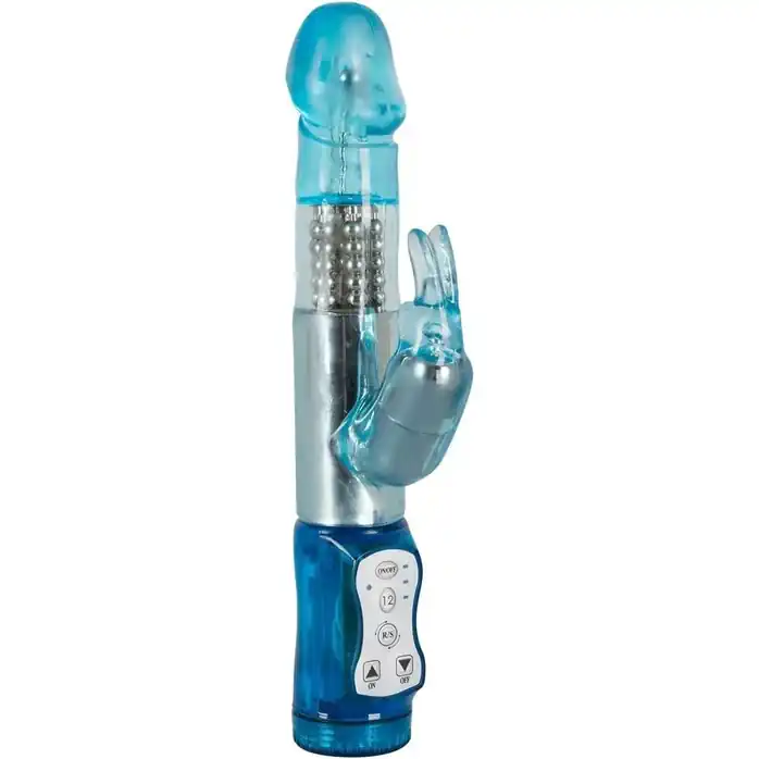 Голубой вибратор Rabbit с ротацией и клиторальным стимулятором - 21,5 см - You2Toys. Фотография 2.