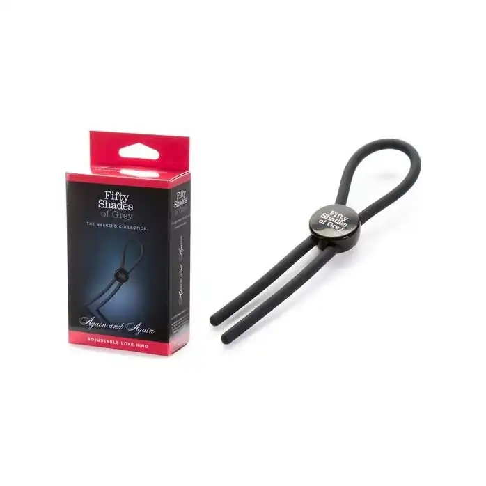 Тёмно-серое эрекционное кольцо с зажимом Again and Again Adjustable Cock Ring - Fifty Shades of Grey. Фотография 2.