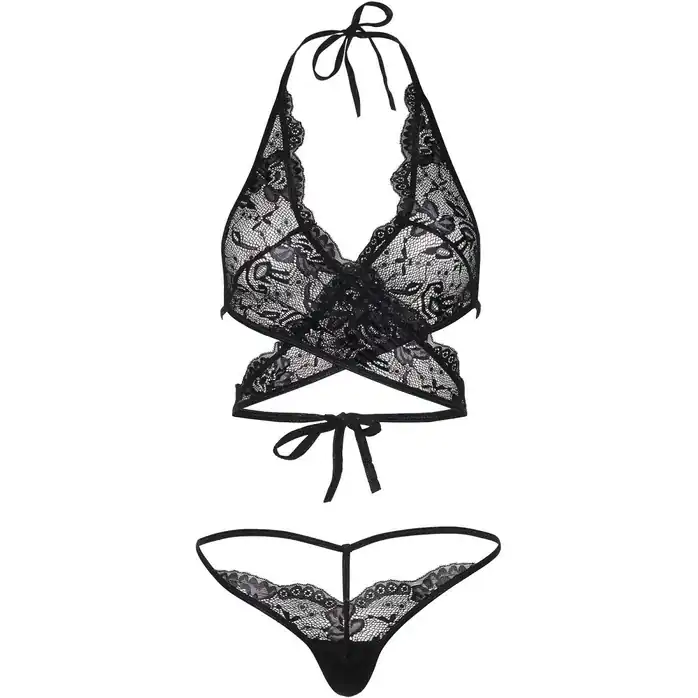 Кружевной комплект LACE WRAP AROUND TOP STRING: топ и стринги. Фотография 3.