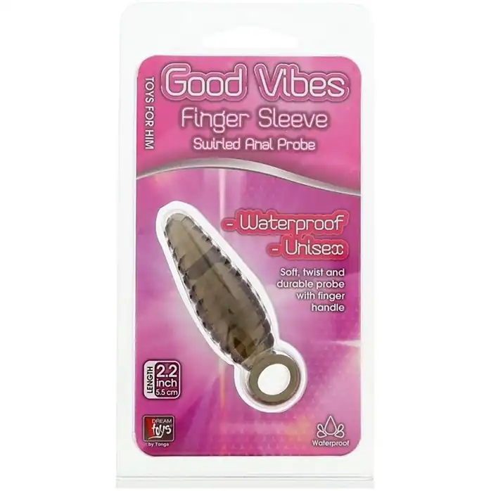 Дымчатый массажер со спиралевидным рельефом GOOD VIBES FINGER SLEEVE ANAL PROBE - 6 см - Good Vibes. Фотография 2.