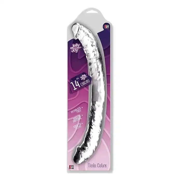 Прозрачный гелевый двусторонний фаллоимитатор JELLY JOY TWIN COBRA CLEAR DOUBLE DONG - 36 см - Jelly Joy. Фотография 2.