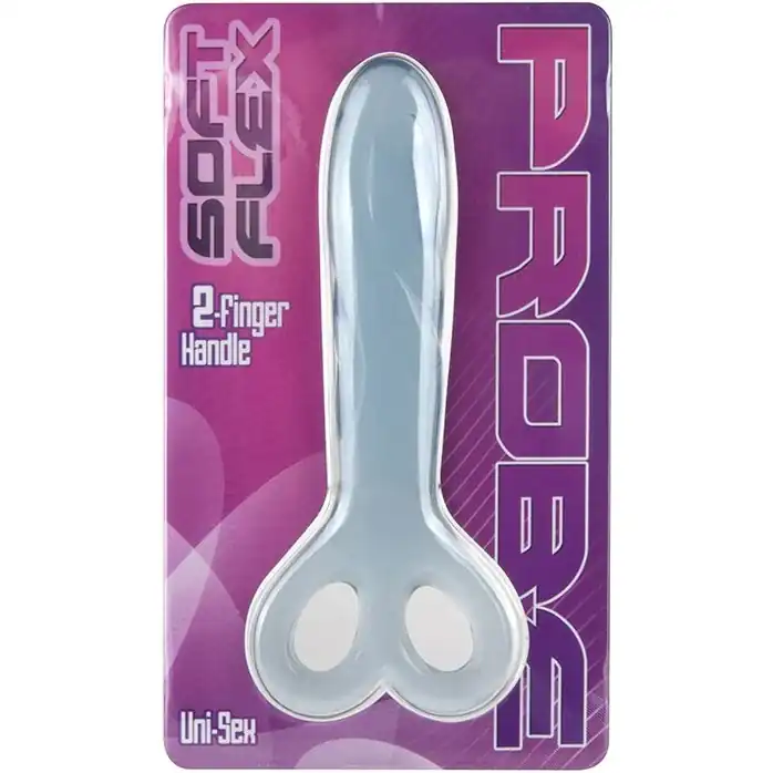 Голубой анальный массажер SOFT FLEX 2 FINGER HANDLE PROBE - 12 см. Фотография 2.