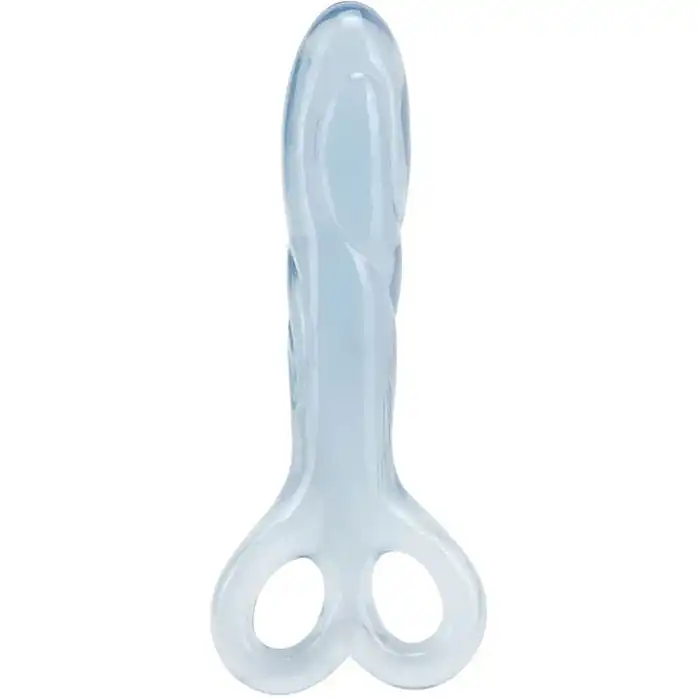 Голубой анальный массажер SOFT FLEX 2 FINGER HANDLE PROBE - 12 см