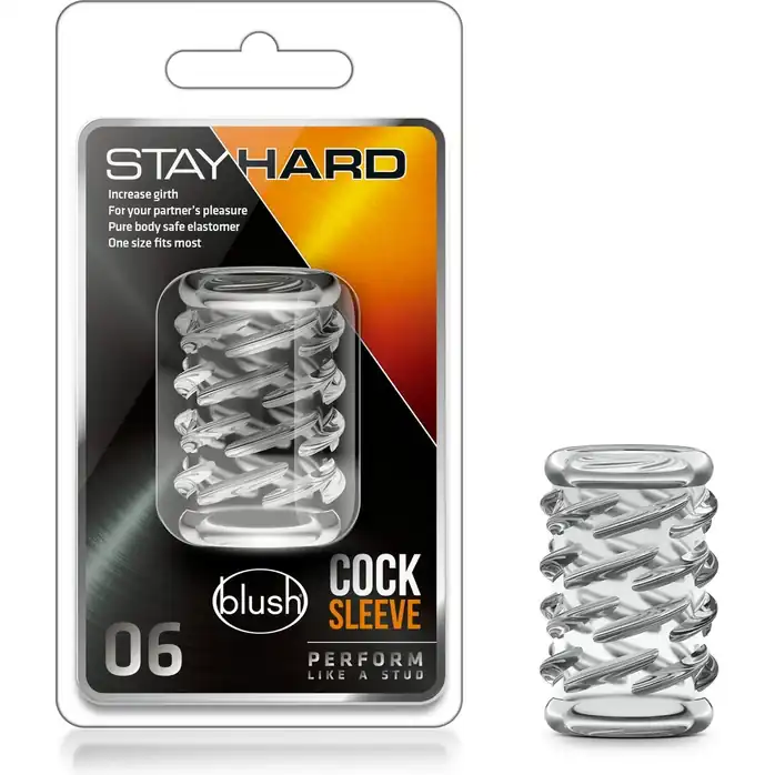 Прозрачная насадка с объёмными чёрточками STAY HARD COCK SLEEVE 06 CLEAR - Stay Hard. Фотография 4.