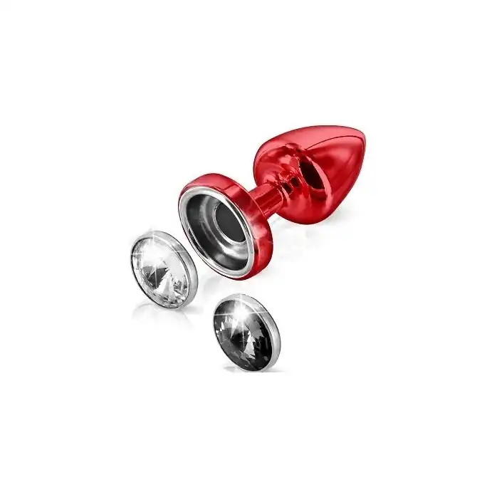 Красный анальный плаг Anni Magnet T1 Red Cristal/black с 2 заменяемыми кристаллами - 6 см. Фотография 2.
