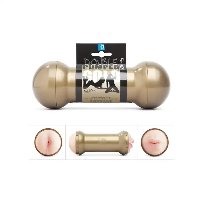 Двусторонний мастурбатор Double Pumped Gold - ротик и анус - FunZone