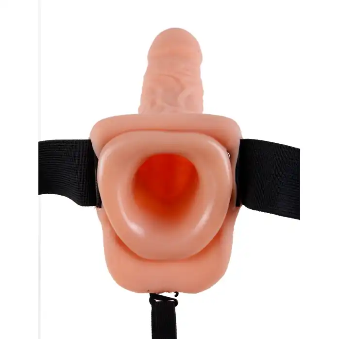 Телесный полый страпон с вибрацией Vibrating Hollow Strap-On with Balls - 24 см - Fetish Fantasy Series. Фотография 4.