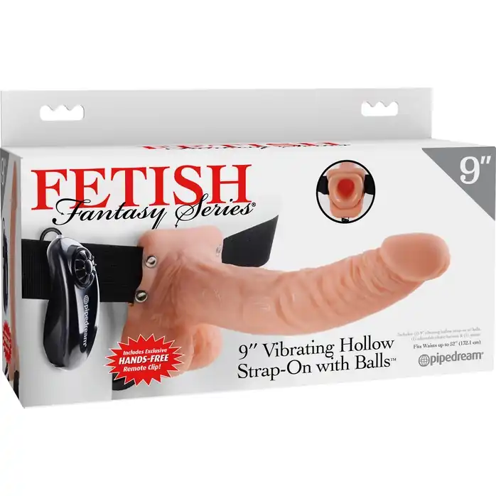 Телесный полый страпон с вибрацией Vibrating Hollow Strap-On with Balls - 24 см - Fetish Fantasy Series. Фотография 5.