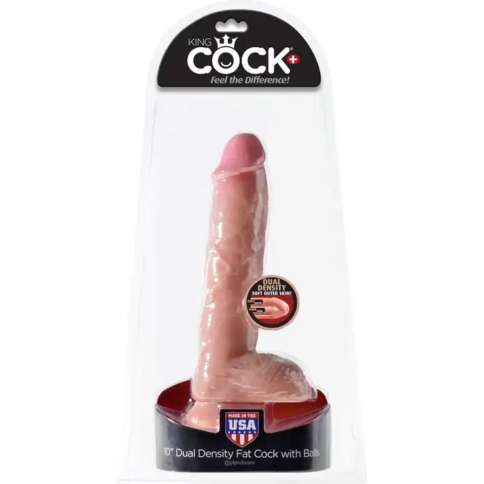 Телесный фаллоимитатор с мошонкой Dual Density 10 Fat Cock with Balls - 25,4 см - King Cock. Фотография 6.