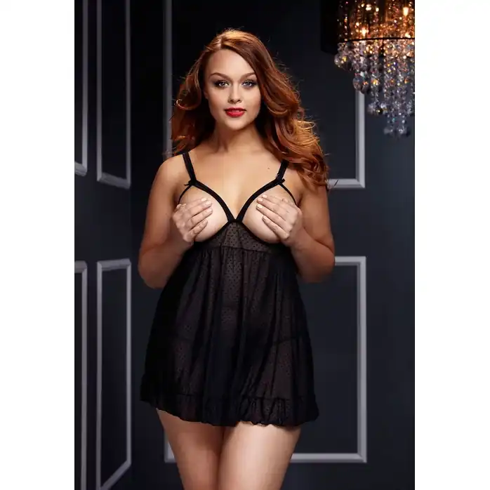 Игривая сорочка в горошек с открытыми чашечками лифа - Plus Size Collection. Фотография 3.
