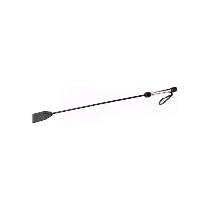 Чёрный кожаный стек с металлической рукоятью - 62 см - BDSM accessories