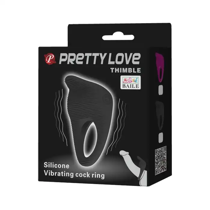 Чёрное эрекционное виброкольцо Thimble - Pretty Love. Фотография 8.