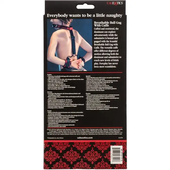 Кляп с наручниками Breathable Ball Gag With Cuffs - Scandal. Фотография 9.