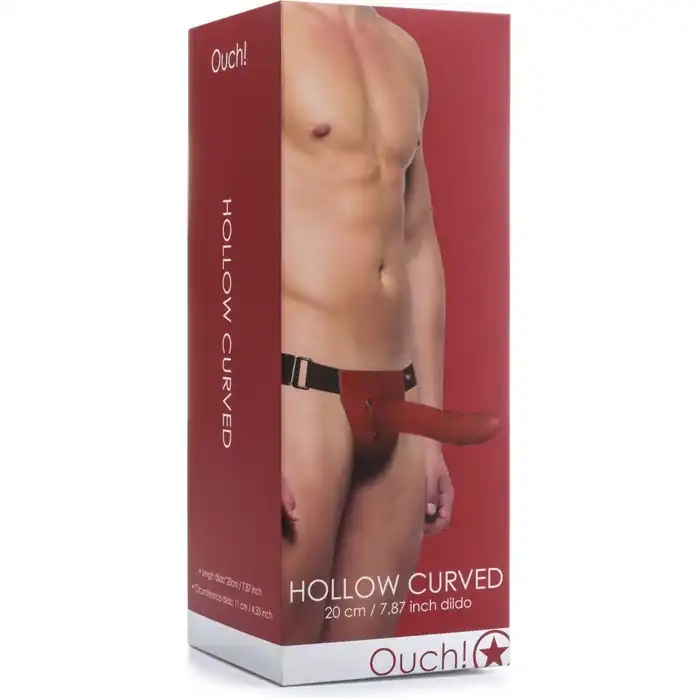 Красный полый страпон Hollow Curved Strap On - 20 см - Ouch!. Фотография 2.