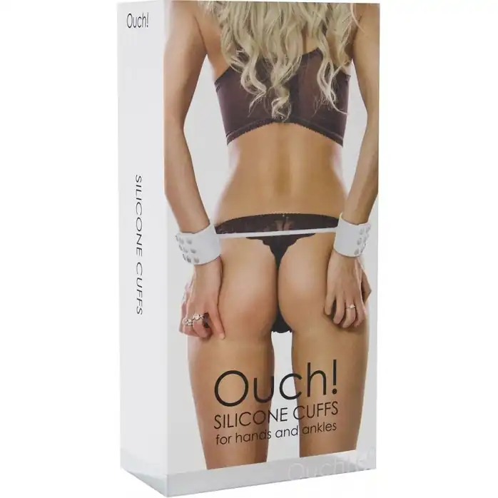 Белые силиконовые наручники на кнопках - Ouch!. Фотография 3.