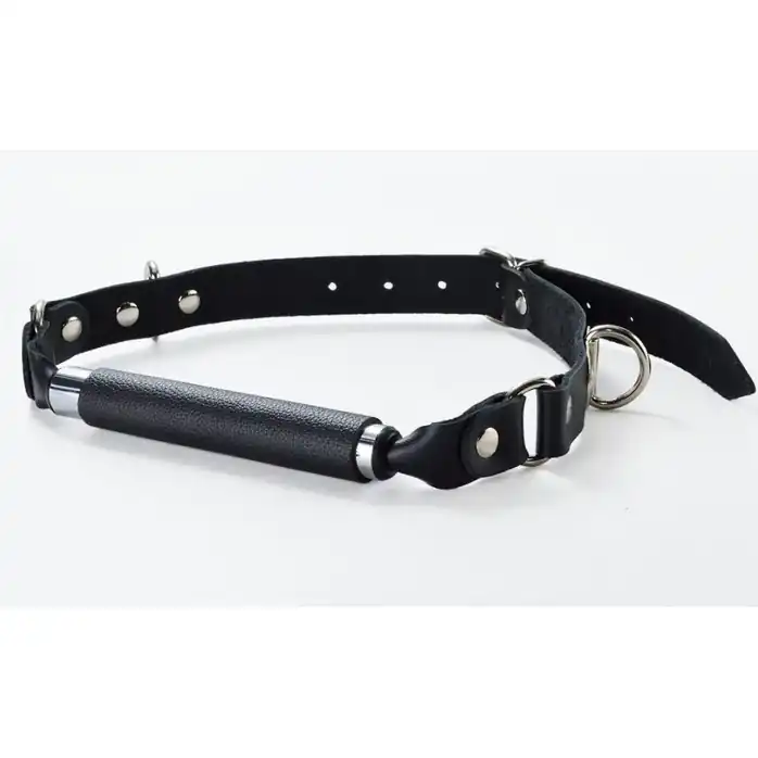 Чёрный кляп-трензель на кожаных ремешках с застёжкой - BDSM accessories