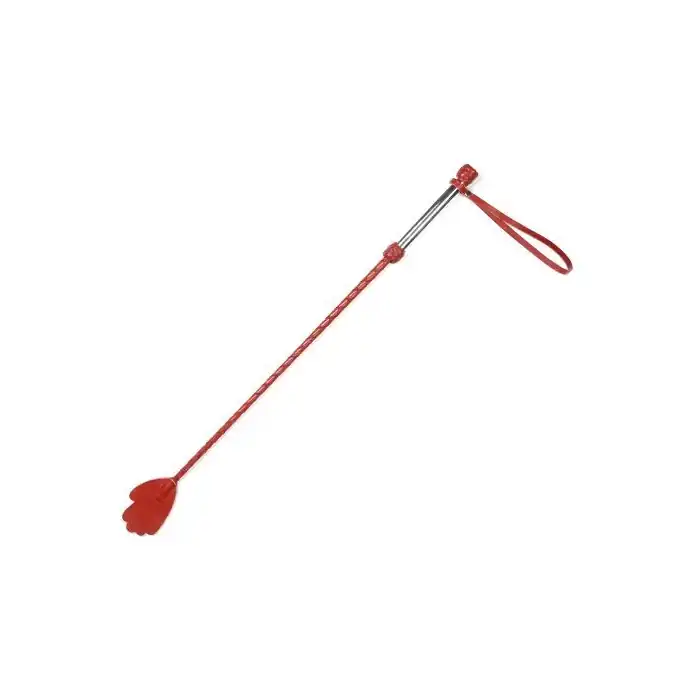 Красный стек с металлической рукоятью и наконечником-ладошкой - 70 см - BDSM accessories