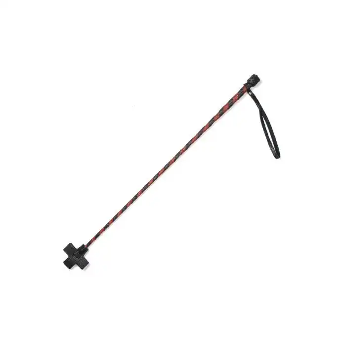Красно-черный кожаный стек с крестообразным наконечником - 70 см - BDSM accessories