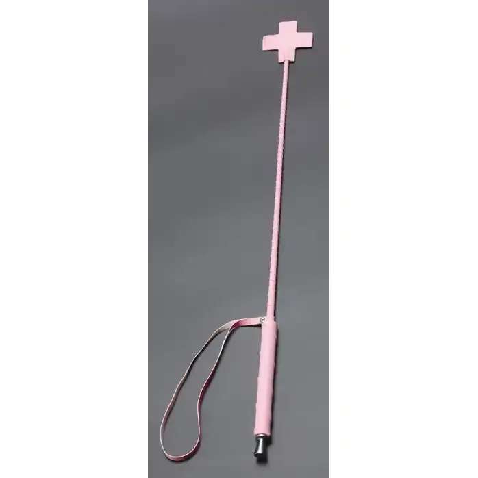 Розовый стек с наконечником-крестом из искусственной кожи - 70 см - BDSM accessories