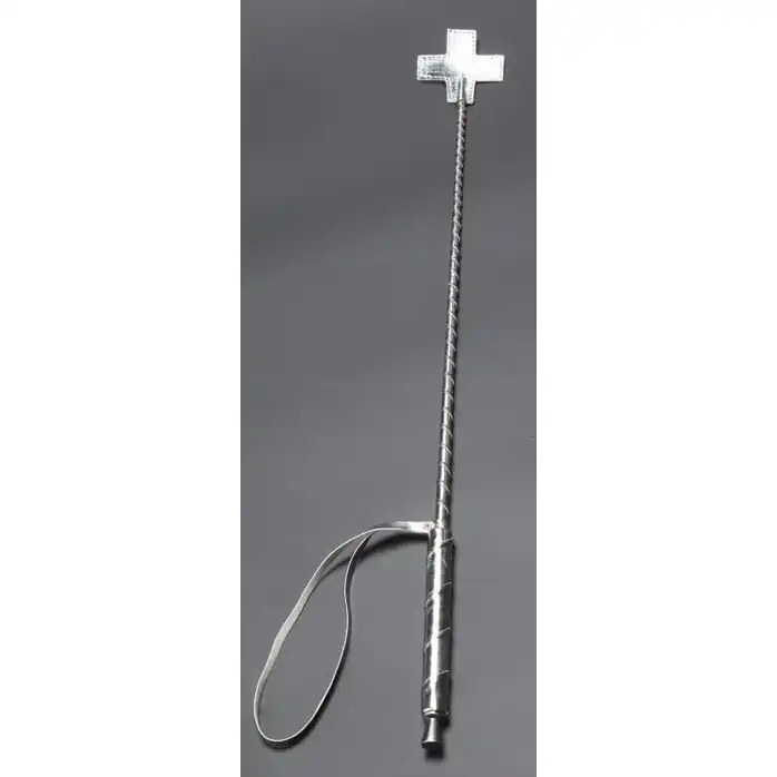 Серебристый стек с наконечником-крестом из искусственной кожи - 70 см - BDSM accessories