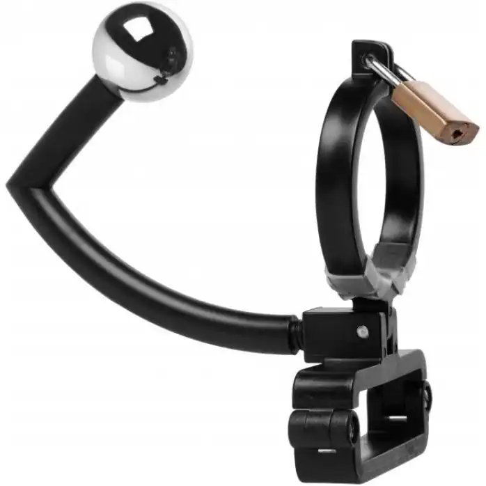 Пояс верности Oppressor Male Confinement Chastity Cage with Ball Clamp and Anal Hook - Master Series. Фотография 2.