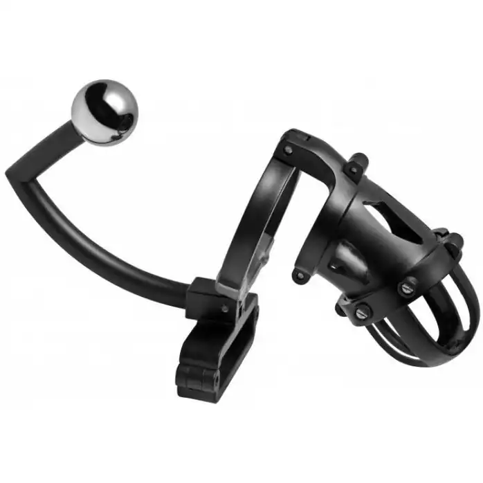 Пояс верности Oppressor Male Confinement Chastity Cage with Ball Clamp and Anal Hook - Master Series
