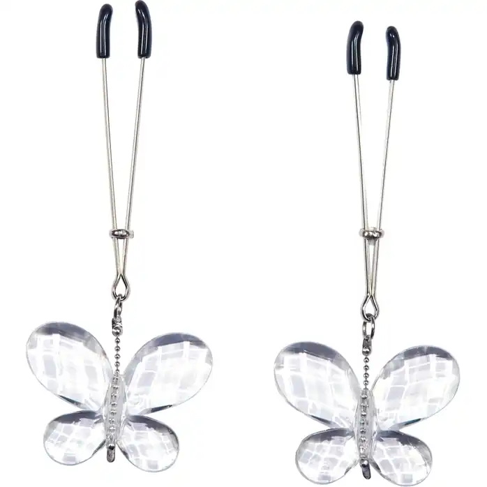 Зажимы для сосков с подвесками-бабочками Butterfly Clamps - Bad Kitty