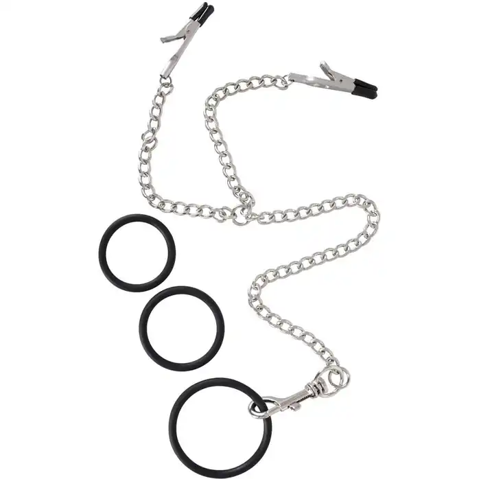 Зажимы для сосков, соединённые с эрекционным кольцом Y-Kette mit Klemmen Penisringen - Bad Kitty