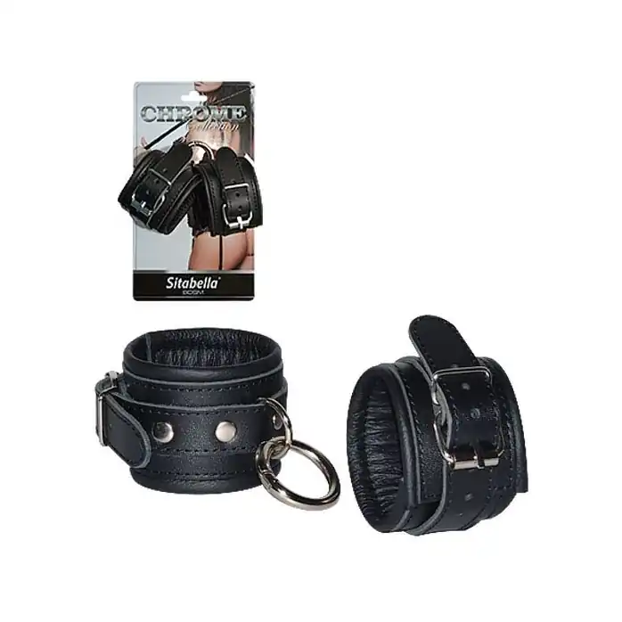 Кожаные наручники с круглым карабином Sitabella Chrome Collection - BDSM accessories