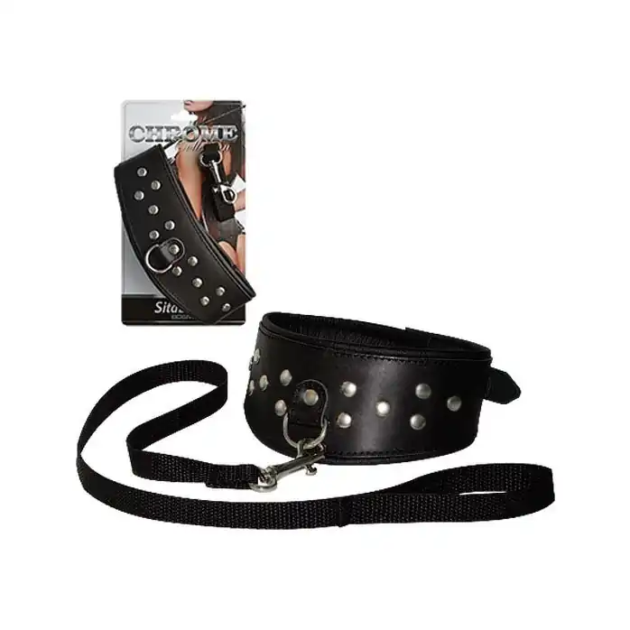 Кожаный ошейник с шлейкой Sitabella Chrome Collection - BDSM accessories