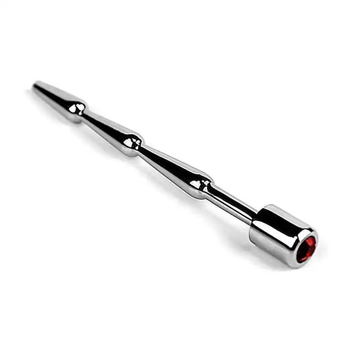 Серебристый зонд в уретру с красным кристаллом Rider jewel Plug with red jewel - 11,6 см