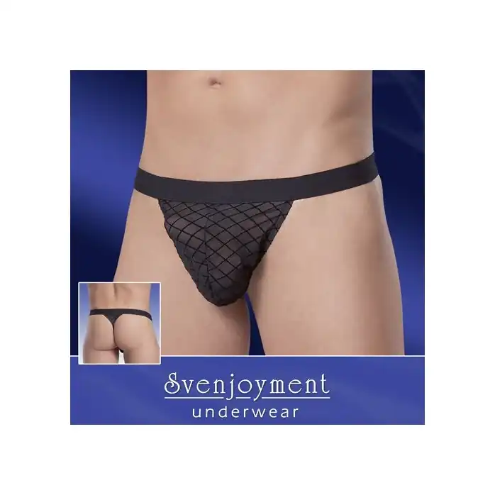 Мужские трусы-стринги из полупрозрачного материала в клетку - Svenjoyment underwear