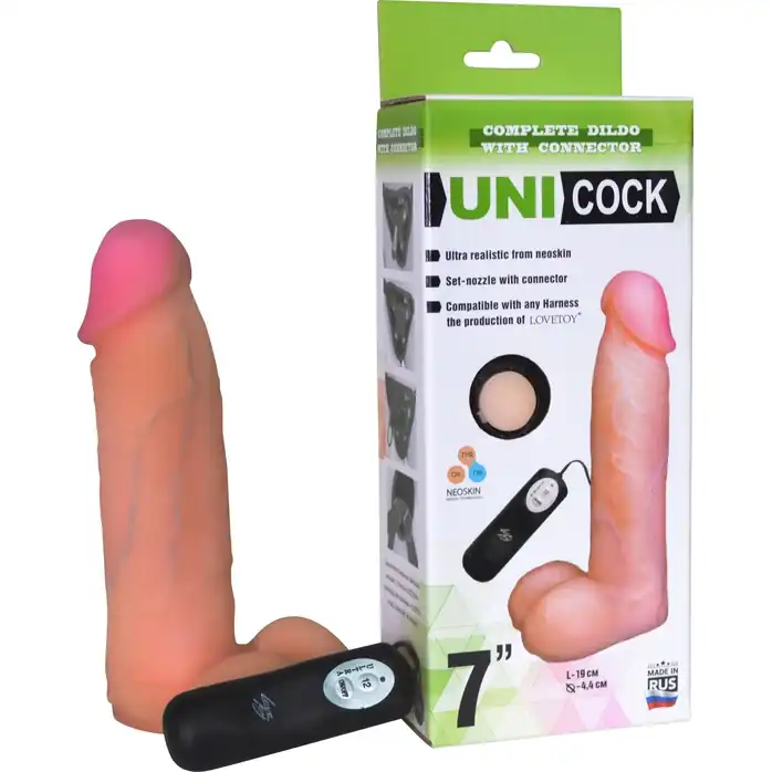 Фаллическая насадка Харнесс UNICOCK 7 с вибрацией - 19,2 см - UNI COCK