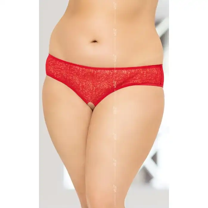 Кружевные трусики с интимным доступом, обрамлённым стразами - Plus size. Фотография 3.