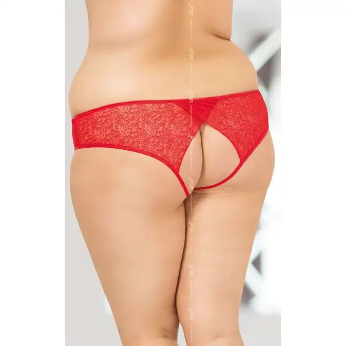 Кружевные трусики с интимным доступом, обрамлённым стразами - Plus size. Фотография 4.