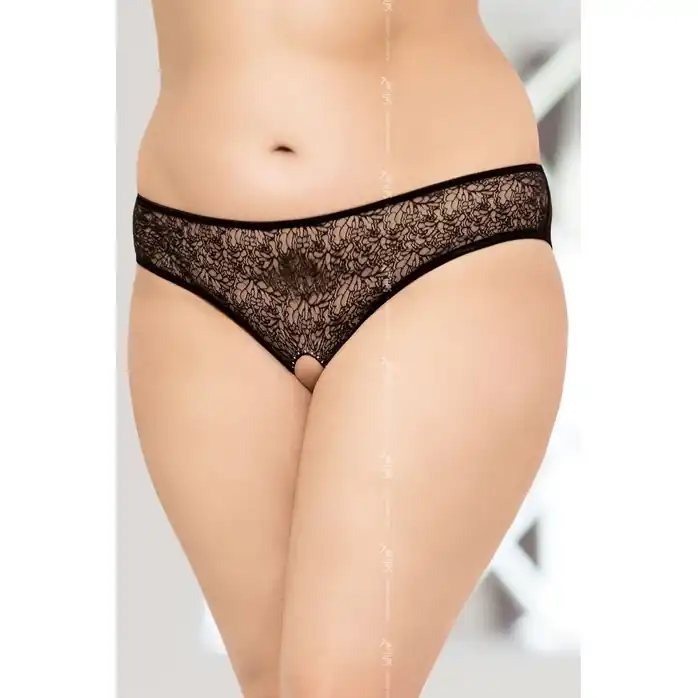 Кружевные трусики с интимным доступом, обрамлённым стразами - Plus size