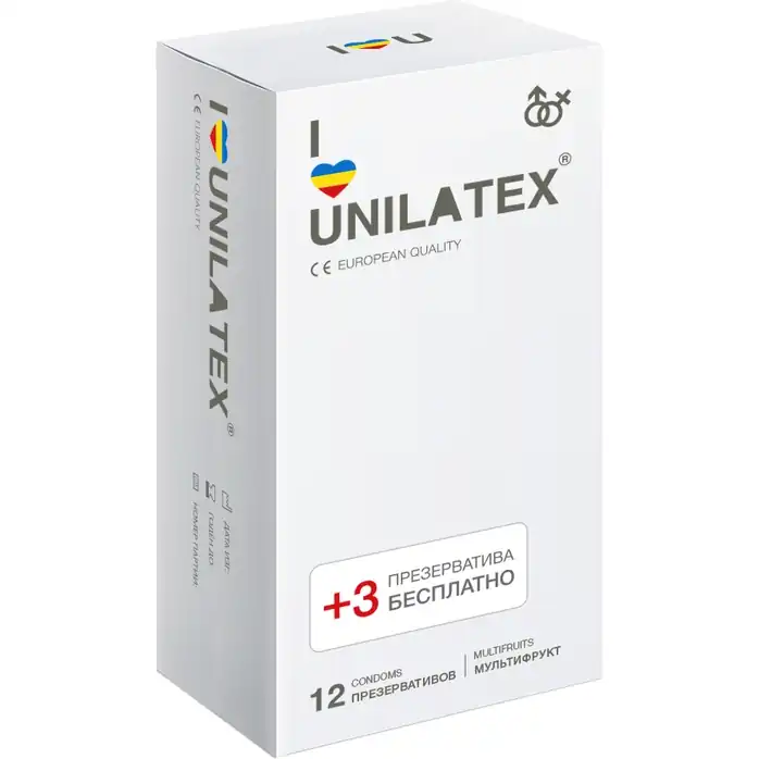 Разноцветные ароматизированные презервативы Unilatex Multifruit - 12 шт. 3 шт. в подарок